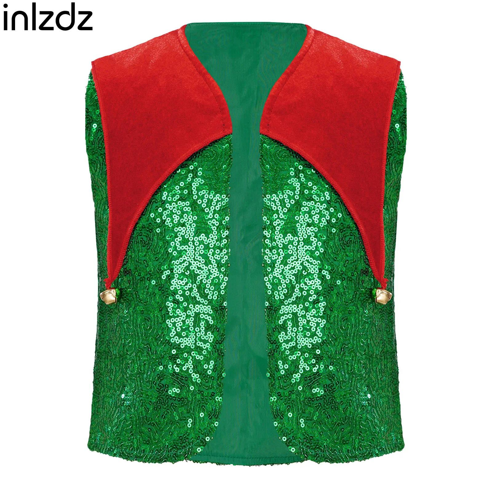 Elf Costume Christmas - Unisex Kinder Weihnachtselfen-Weste mit unregelmäßigen Samtpanelen,