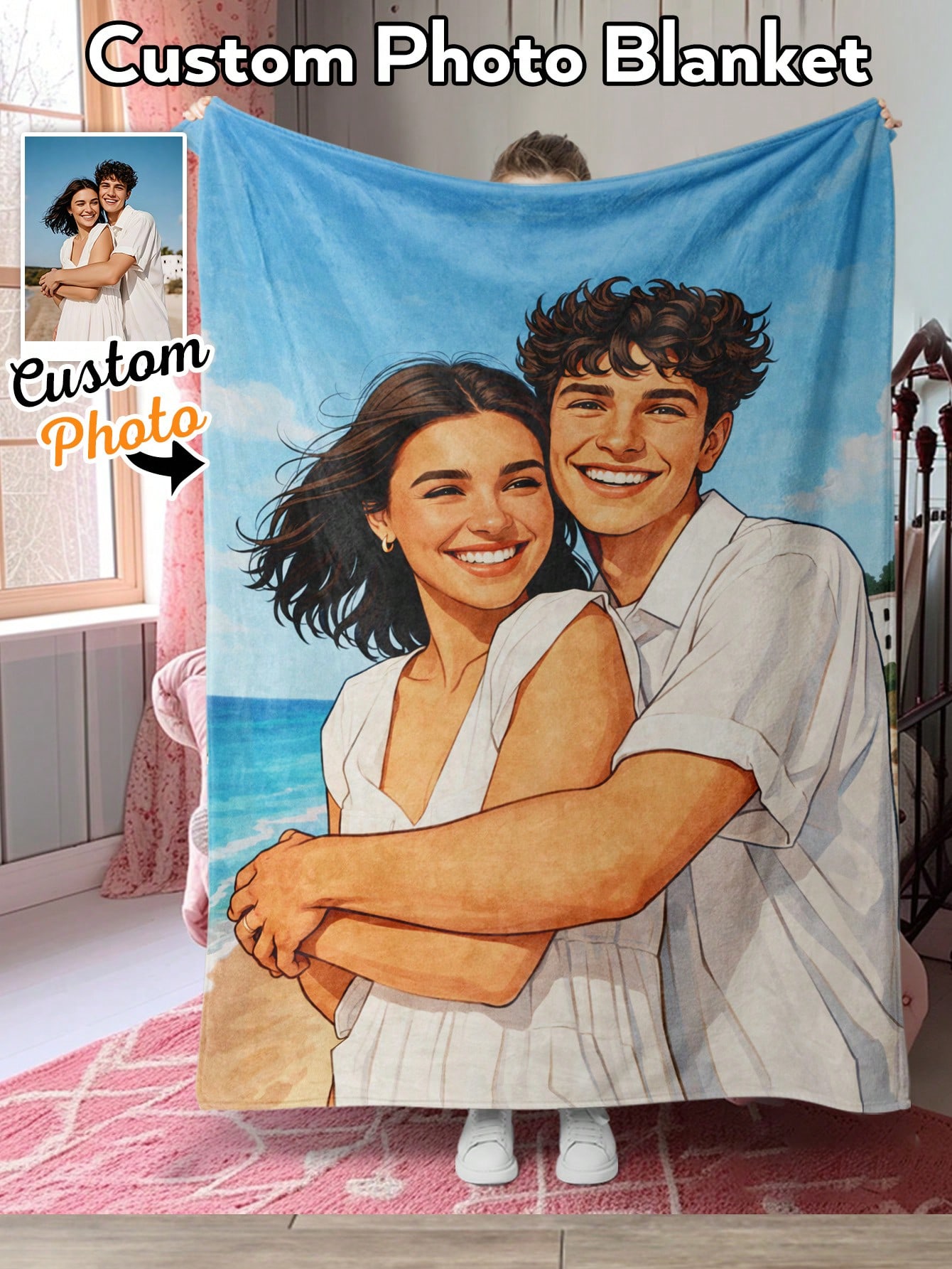 Christmas Throw Blanket - Personalisierte KI-Stil-Fotodecke, personalisierter Fleece-Überwurf, 4 Designs,