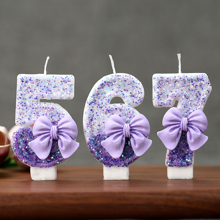 Holiday Candle Set - Kreative Glitzer-Farbverlauf Lila Schleife 0-9 Digitale